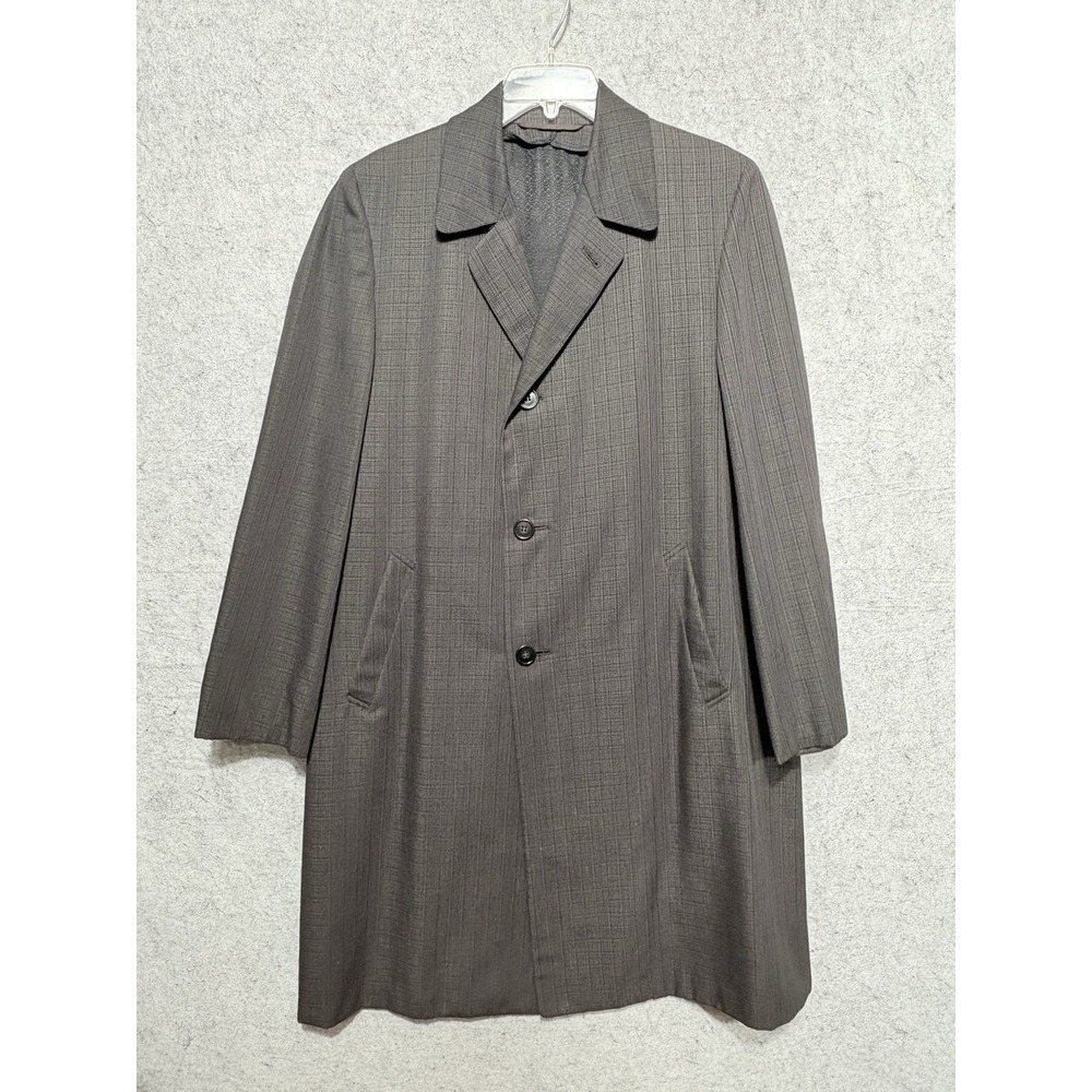 VTG Curlee Fairhaven Mens Overcoat 42R Gray Glen Plaid Topcoat Chesterfield